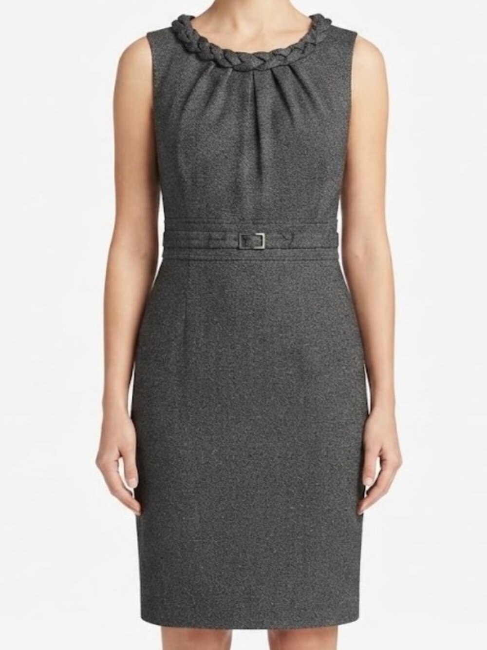 Charcoal Braided-Neck Sheath Dress